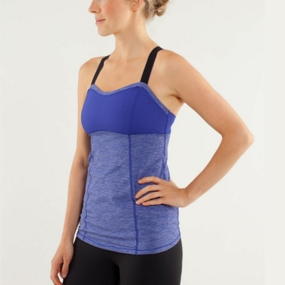 Lululemon Run Catch Me Blue Tonka Stripe Athletic Tank Top Womens 8